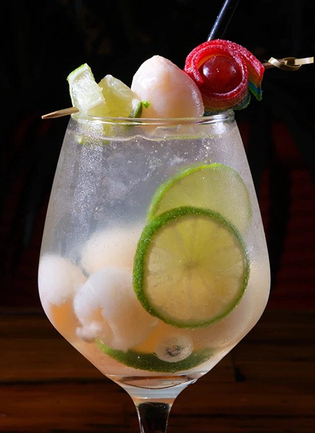 Lychee sangria with fresh lychee and citrus