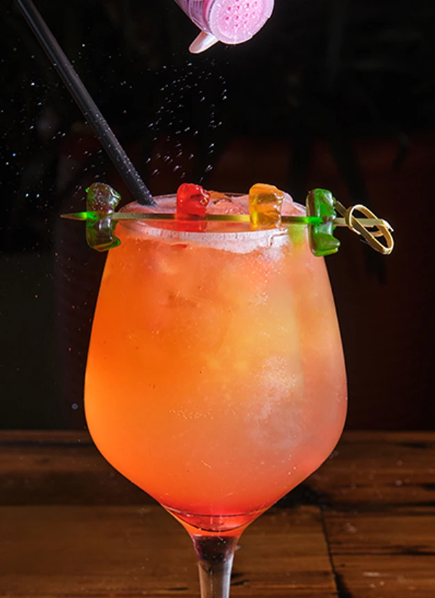 Passion Berry sangria with passion fruit and strawberry